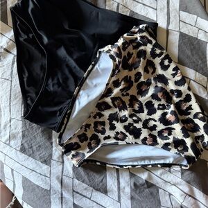 High-Waist Bikini Bottoms - Black & Leopard